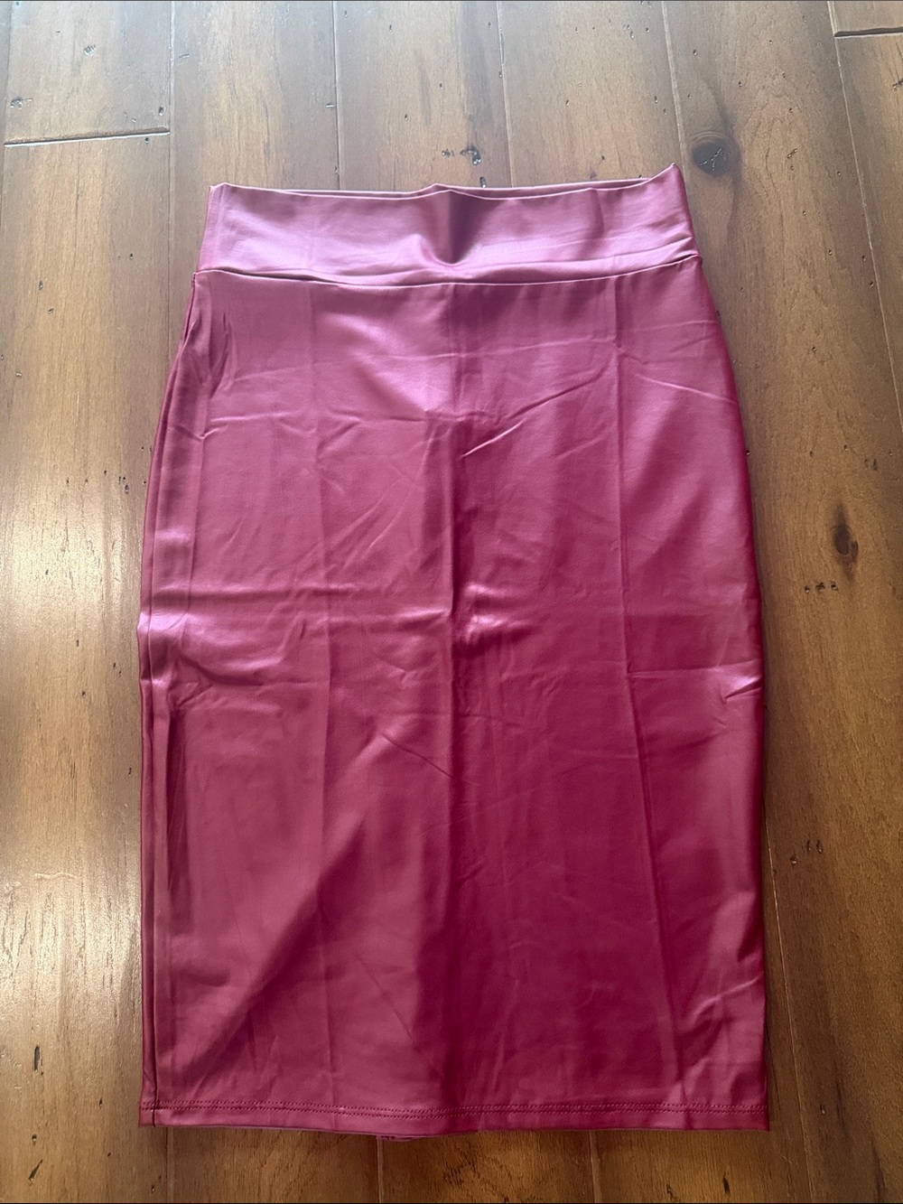 High-Waist Faux Leather Pencil Skirt — Burgundy